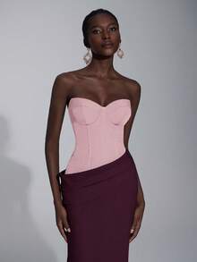 Elitara Thanh lịch, Lãng mạn, Gợi cảm, Tối giản, Tím đậm-Đỏ, Hồng tương phản, Vải chéo, Viền đuôi cá, Xòe, Thời trang, Người có ảnh hưởng, Lễ hội, Kỳ nghỉ, Tiệc sinh nhật, Sự kiện cưới, Đầm dạ hội trang trọng - Hồng - Xem 7