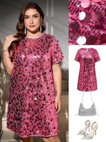 Ellevyn 大码豹纹亮片迷你连衣裙，派对礼服，鸡尾酒会礼服，圣诞礼服，新年礼服，Y2K风格圣诞派对礼服 - 玫紅色 - 查看 8