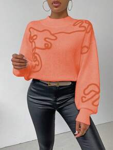 EMERY ROSE Women's Textured Minimalist Turtleneck Long Sleeve Sweater, Everyday Wear - Orange - View 5