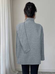 Selianne 女士优雅羊毛披肩领大衣，秋冬约会的精致时尚之选 - 淺灰色 - 查看 2