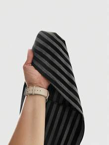 ROMWE MEN Goth Men's Striped Rivet Cross Slim Fit Long Sleeve T-Shirt - Black and White - View 6