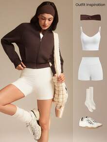 GLOWMODE Fleece Cozy Soft Ribbed Cuffs Hem Thumbholes Detachable Hood Cropped Zip-Up Sweatshirt Daily Casual Wear Fall Winter - Brown - View 7