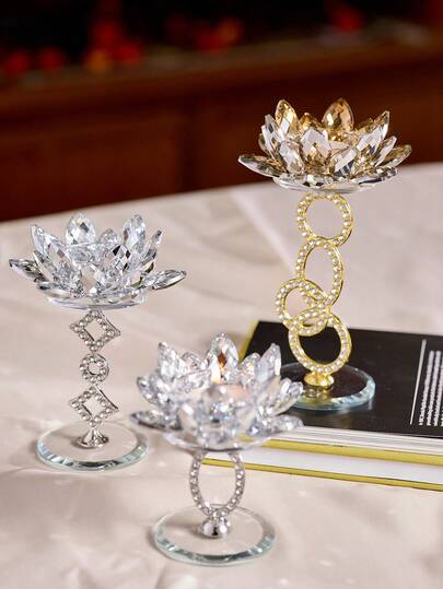 Cirelle European Crystal Lotus Ljushållare, Heminredningstillbehör för vardagsrum, Creative New Metal Candle, Ljusstativ med högt stjälk, Atmosphere Matsalsbord