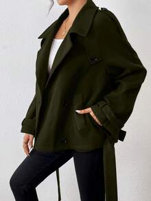 Chiquease Collared Short Utilitarian Design Casual Jacket - Army Green - View 3
