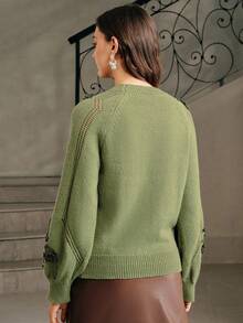 Anewsta Áo len chui đầu màu xám dệt tay họa tiết hoa 3D thanh lịch dành cho nữ, thích hợp cho mùa thu, mùa đông, đi chơi, thanh lịch, trang trọng, tiệc tùng, sang trọng, năm mới, giáng sinh, công sở, tốt nghiệp, đám cưới, ấm cúng - xanh quân đội - Xem 7