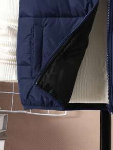 SHEIN Tween Boy Casual Hooded Padded Cotton Thick Woven Vest - Navy Blue - View 3