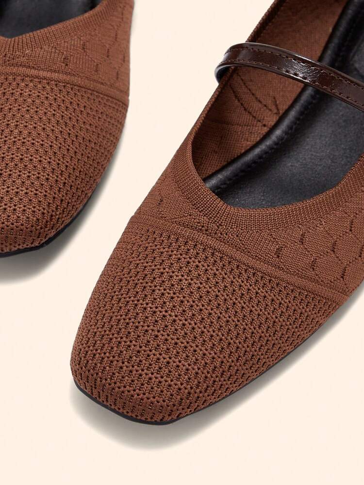 CUCCOO BASICS Summer New Vintage Square Toe Low Vamp Woven Mesh Low Heel Mary Jane Women Shoes, Fashion Hollow Out Strap Breathable Chunky Heel Flats For Christmas