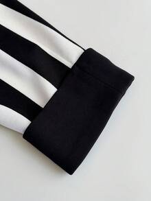 Maweii Bộ vest công sở thường ngày cho nữ cỡ lớn, cổ ve kẻ sọc, áo khoác dài tay và quần ống rộng - Đen và trắng - Xem 8