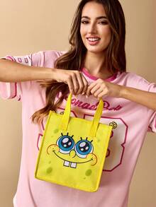 SpongeBob SquarePants | SHEIN 1个印花图案保温午餐包，可保温或保冷，野餐包，大容量，可装午餐盒和饮料，适合野餐、露营、旅行、家庭使用，适合家庭、学生，也是送礼佳品。 - 黃色 - 查看 4