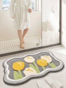 1 Piece Of Tulip Cartoon Pattern Anti Slip Soft Absorbent Bathroom Mat, Home Bathroom Decoration, Bathroom Carpet, Outdoor Carpet, Door Mat, Autumn Decoration, Bathroom Accessories, Back To School Entrance Decoration - Multicolor - View 3