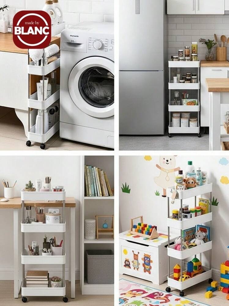 Madebyblanc 1 Piece 3/4 Tier Rolling Utility Cart Storage Shelf, Movable Spacer Storage Shelf, Slim Storage Shelf For Kitchen, Bathroom, Sliding Organizer Shelf For Living Room - Multicolor - View 5