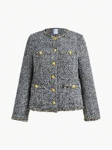 MOTF PREMIUM 粗花呢撞色包边外套 - 黑與白 - 查看 1