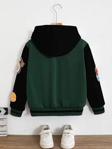 SHEIN 男童秋冬抓绒连帽外套，字母印花，校园风外套，运动外套