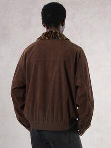 DAZY Men's Brown Patchwork Contrast Collar Letter Embroidery Jacket And Coat, Autumn - Rust Brown - View 2