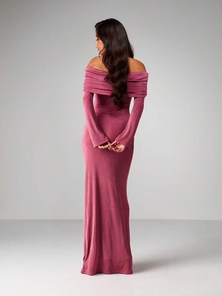 MISSGUIDED Off Shoulder Ruched Long Sleeve Bodycon Evening Maxi Dress For Party Fall Winter Fashion