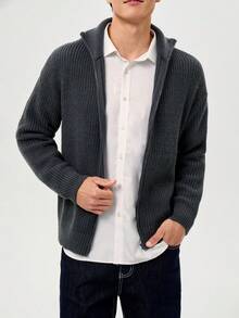 RONVEXI Cardigan tricoté zippé à manches longues, couleur unie minimaliste pour tous les jours, automne/hiver - Gris foncé - Voir 5