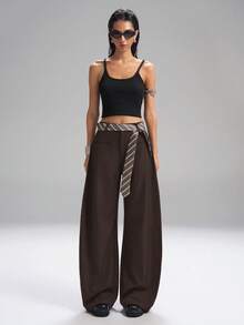 SHEIN EZwear Pantaloni marroni tinta unita alla moda, taglio morbido, pantaloni da tailleur per donna in autunno/inverno, taglie comode - Castano - Visualizzare 8