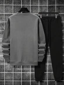 Manfinity Homme 男士字母印花圆领长袖卫衣和运动裤休闲两件套健身服 男士慢跑服 男士休闲套装 男士运动服套装 男士运动套装 - 彩色 - 查看 2