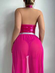 Bộ 2 bộ đồ liền thân và váy dự tiệc cổ yếm dành cho nữ - Màu đỏ tím - Xem 2