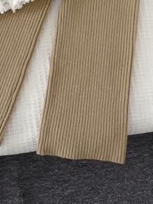 女童撞色开衫针织裤套装 - 卡其色 - 查看 4