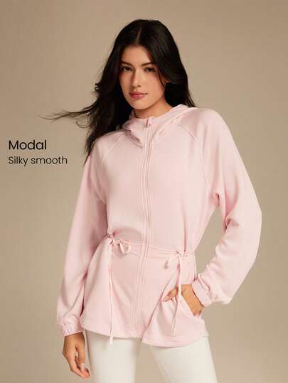 GLOWMODE Softserene Modal Off-Duty MVP Relaxed Fit Silky Smooth Breathable Hip Length Zip-Up Hoodie Jacket Daily Casual Wear Valentine's Day