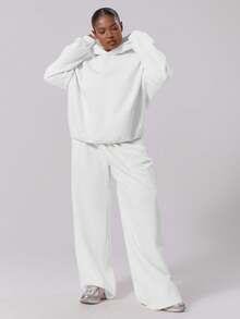 MUSERA Plus Size Fleece Hooded Sweatshirt , Winter, Back To School, Cute, Everyday, Casual, Coffee Club Curve Spring - White - View 5