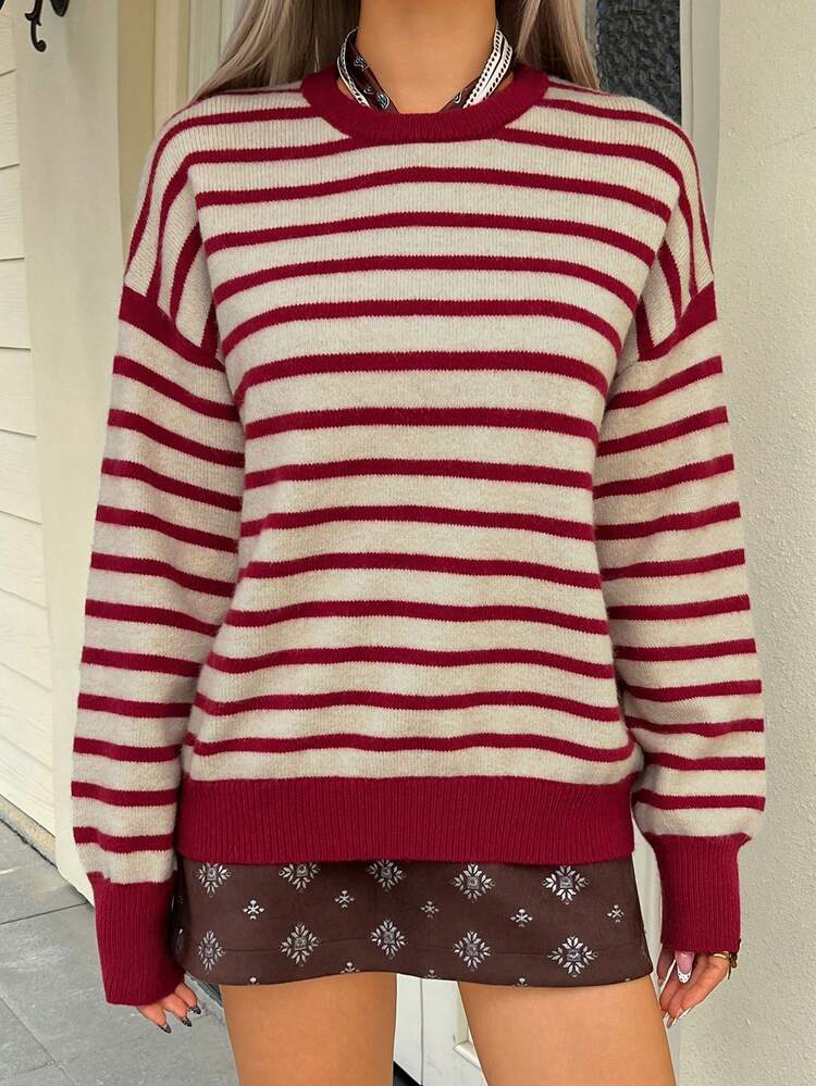 Women's Casual Colorblock Striped Sweater, Autumn/Winter