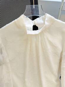 Franclia 女士时尚立领雪纺镂空衬衫 - 杏色 - 查看 4