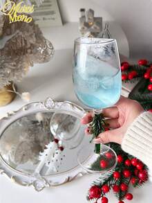 1个圣诞树造型高脚杯，红酒杯，葡萄酒杯，玻璃器皿，适用于家庭、餐厅、家居装饰、餐具、圣诞礼物