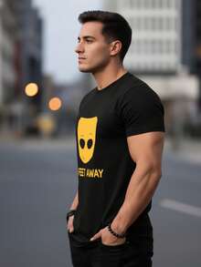 Camiseta divertida del inspirada en Grindr para hombres Top informal de verano LGBTQ+ novedoso para jóvenes - Negro - Ver 2