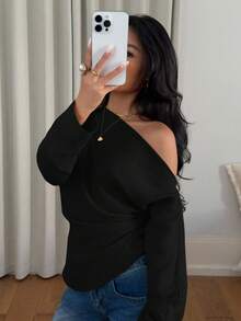 Siren Gaze Women's Black Ruched Shoulder Long Sleeve Fitted Blouse Casual Spring - Black - View 3