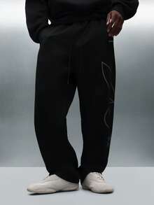 PLAYBOY X SUMWON 低裆慢跑运动裤，兔子标志印花，宽松版型，松紧裤脚，冬季街头服饰 - 黑色 - 查看 3