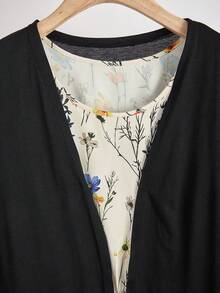 Rusticease 2pcs Plus Size Women Beige Autumn Boho Vacation Holiday Floral Print Dress With Cardigan Set,Early Spring Casual Jacket,Flowy Outfits - Multicolor - View 8