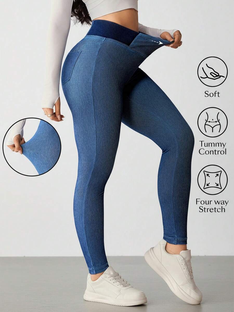 SHEIN Unity Damen Skinny Jeans mit elastischem Bund - Blau - Übersicht 1
