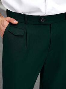 Manfinity Mode Herren Große Größen Einfarbige gerade Hose mit schrägen Taschen, vielseitig für Arbeit und Pendeln - Dunkelgrün - Übersicht 5