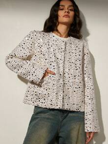 Aveloria Modichic Women's Fashionable High-End Elegant Silver Sequin Long Sleeve Jacket - White - View 6
