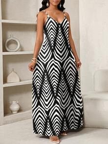 SHEIN Lady Đầm maxi rộng thùng thình phong cách Boho hở lưng cho nữ, đầm maxi dáng rộng không dây vai cho nữ, đầm dự tiệc sinh nhật & sự kiện / đầm nghỉ lễ, trang phục đi nghỉ mát, quần áo nữ phong cách Boho/Bohemia/Boho, trang phục nữ châu Phi, đầm nữ mùa hè, đầm nhiệt đới cho nữ, hàng mới về, đầm nữ, đầm đi biển, đầm lễ Phục sinh / đầm lễ Phục sinh cho nữ / trang phục lễ Phục sinh cho nữ, đầm mùa hè cho nữ, đầm maxi mùa hè, đầm maxi đen trắng, đầm maxi có túi, đầm maxi đi nghỉ mát. - Đen và trắng - Xem 5