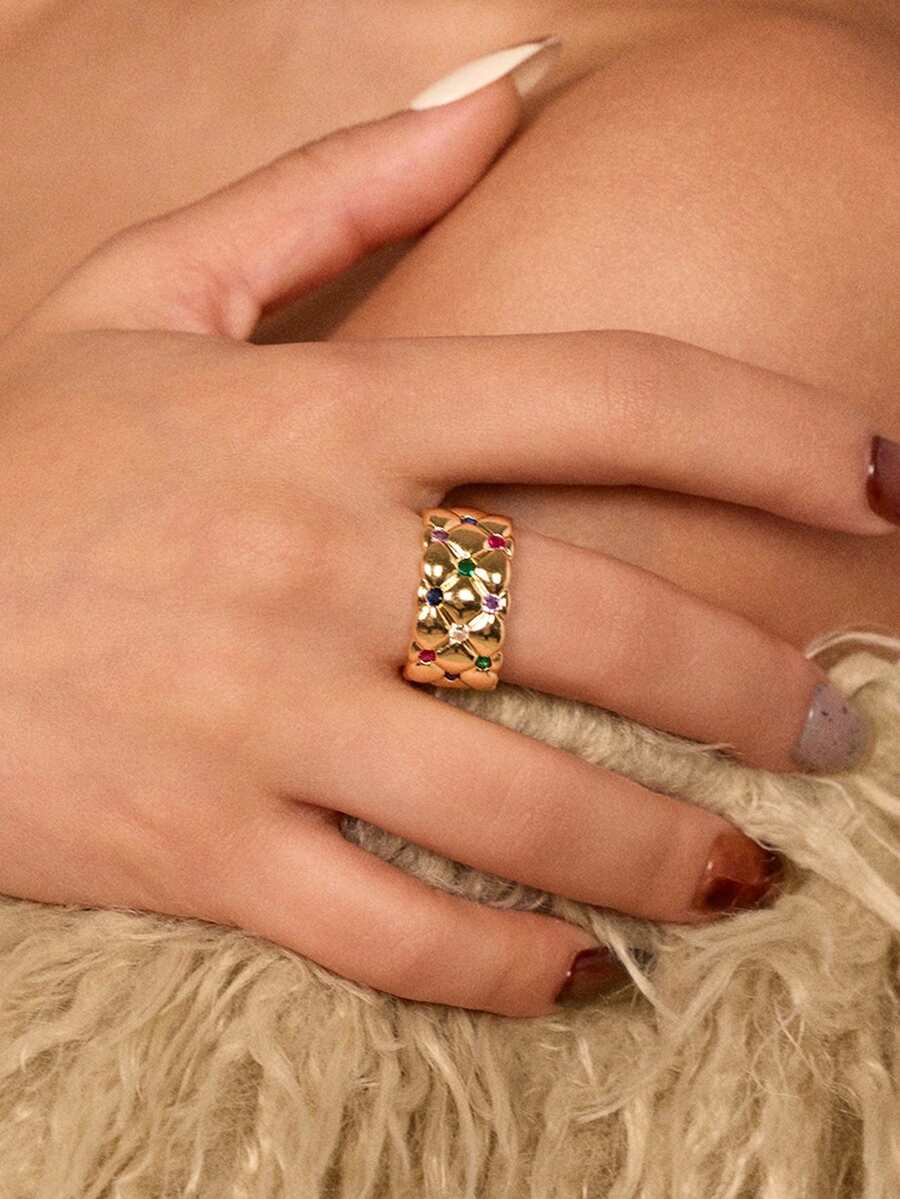 Glisma 18K金女士单枚戒指，服饰，哥特/复古，老钱风，串珠，西部珠宝，金属/纹理，宝石，秋冬，送给妈妈/女士/女孩/母亲，高级，复古，十字架 - 金黃色 - 查看 1