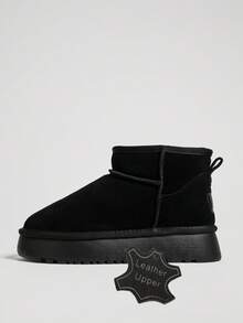 Solezae Cozy Girl Season Women's 1.5" Ultra-Light Platform Premium Suede Leather Black Ankle Snow Booties-Plush Fur Trim, Cozy Ankle Fit, Warm, Stylish & Endlessly Wearable - Black - View 6