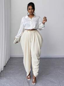 Maweii Damen Große Größen Einfarbige Plissee Design Lässig Haremshose