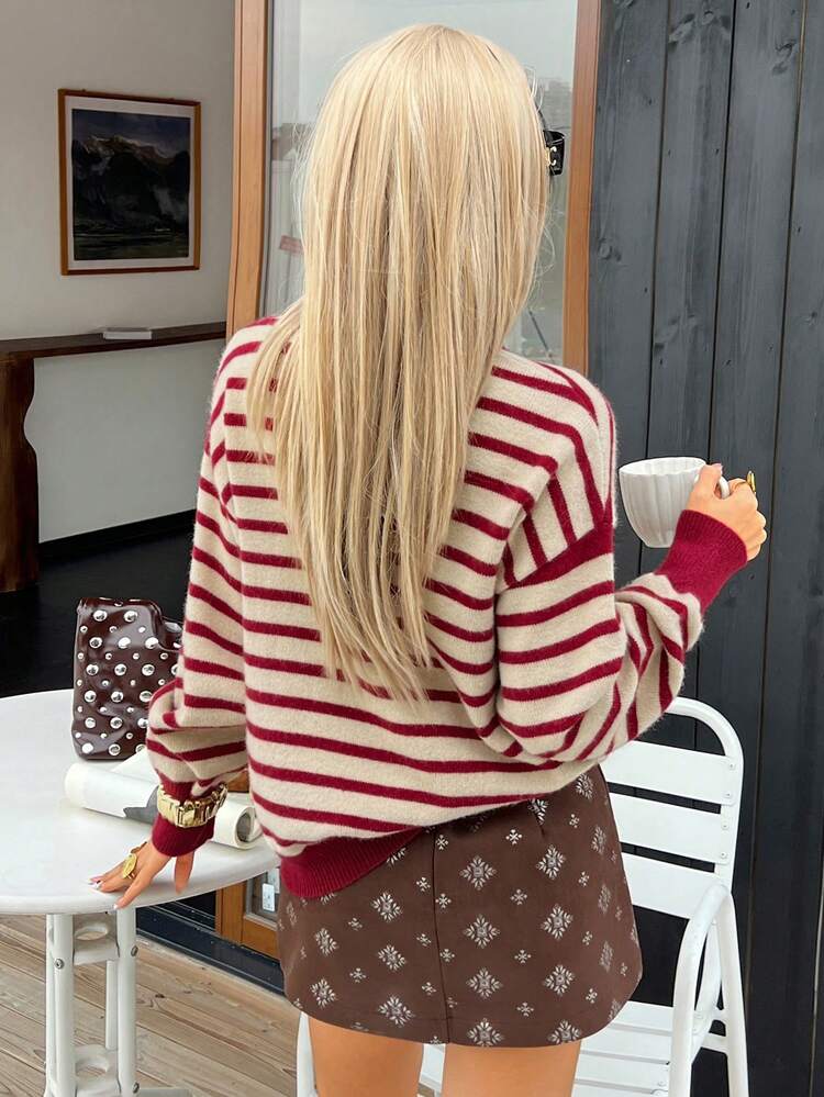 Women's Casual Colorblock Striped Sweater, Autumn/Winter