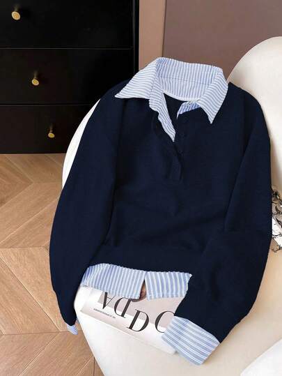 Airaco Women's Contrast Color Block Collar Long Sleeve Half-Zip Casual Pullover Sweatshirt