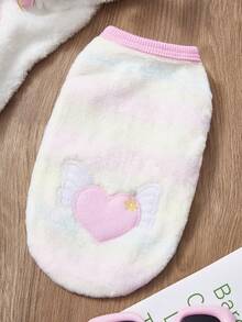 1 Pink Embroidered Heart-Shaped Wing With Traction Buckle Small Dog Special Vest For Autumn And Winter, Thick And Warm For Puppies And Pets, Plush Clothes - Pink - View 3