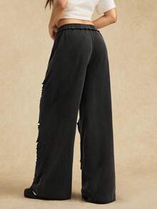 Easelle 女士休闲做旧街头风运动裤 - 黑色 - 查看 7