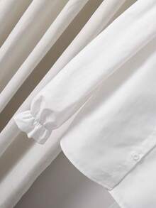 SHEIN Elladie kids 女童珍珠装饰肩部可拆卸蝴蝶结上衣，宽松版型，活力风格，舒适面料，适合搭配背带裙叠穿或单穿，春秋季 - 白色 - 查看 6