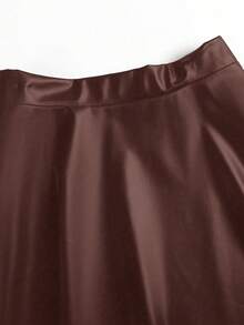 Flirla Plus Size Women Solid Color PU Leather Mini Skirt - Brown - View 5