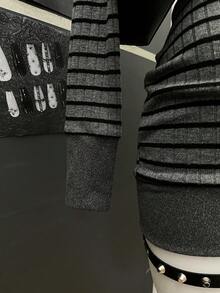 StreetHx 女士休闲条纹V领长袖短裙 - 灰色 - 查看 4