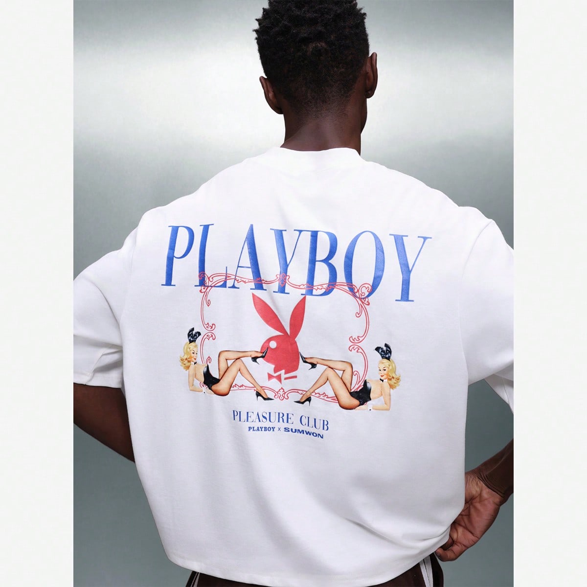 Camiseta de algodón de manga corta con cuello redondo, estampado de conejo, corte recto, estilo casual de verano, estampado de club de ocio