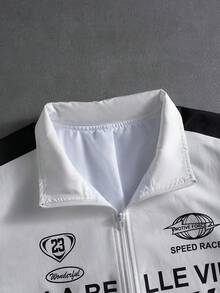 PAVTROS 加大码男士休闲撞色字母印花拉链立领夹克，秋季款 - 彩色 - 查看 5