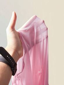 SHEIN ICON 网纱拼接透视褶皱长袖迷你连衣裙 - 粉色 - 查看 9